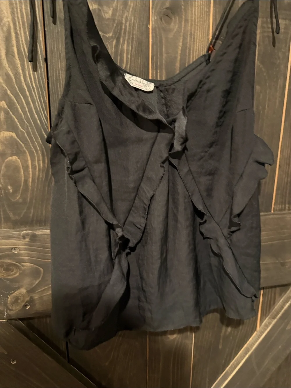 Free People Black Ruffle Tie-Shoulder Camisole
